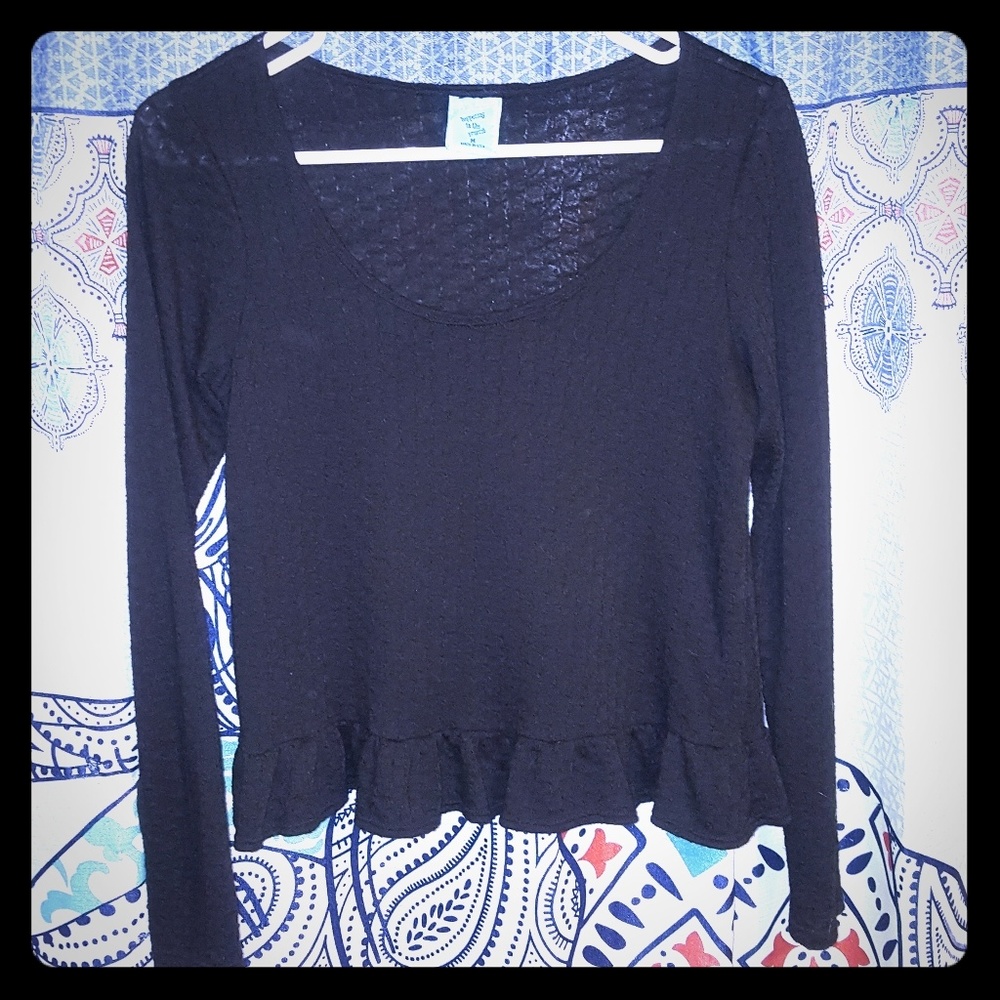 Black semi-sheer ruffle blouse